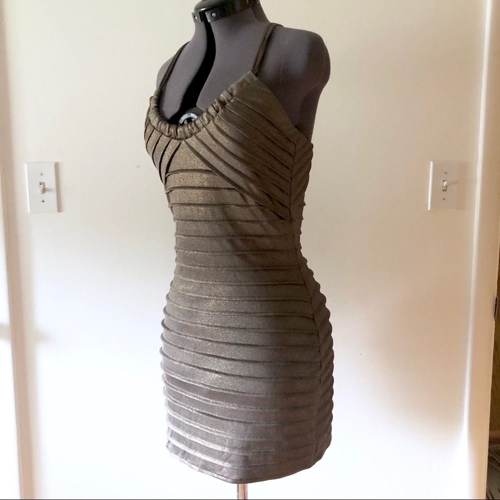 Vintage Dark Gold Metallic Bandage Dress